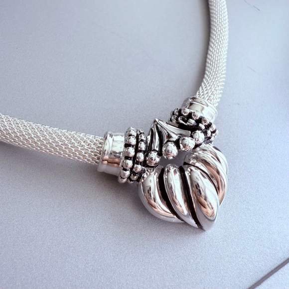 Joseph Esposito Fluted Puffy Heart 6mm Mesh Somerset Sterling Silver Necklace - Picture 4 of 11
